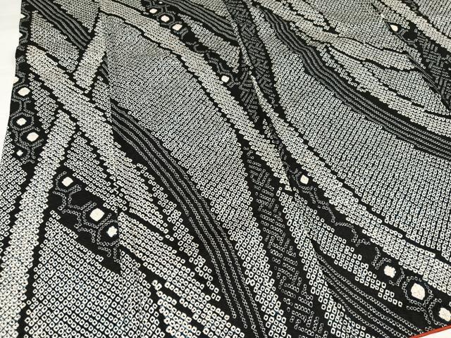 平和屋着物●上質な小紋　総絞り　流水亀甲文　黒地　正絹　逸品　AABK0172ph