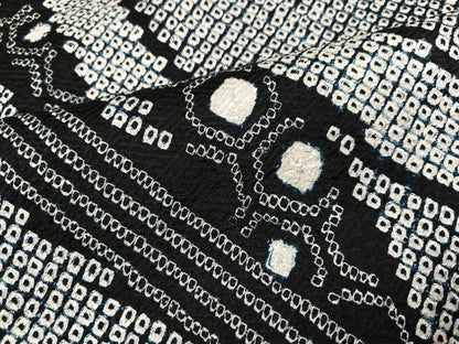 平和屋着物●上質な小紋　総絞り　流水亀甲文　黒地　正絹　逸品　AABK0172ph