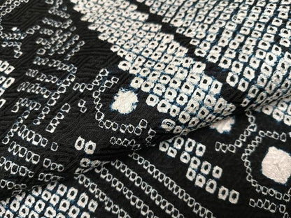 平和屋着物●上質な小紋　総絞り　流水亀甲文　黒地　正絹　逸品　AABK0172ph