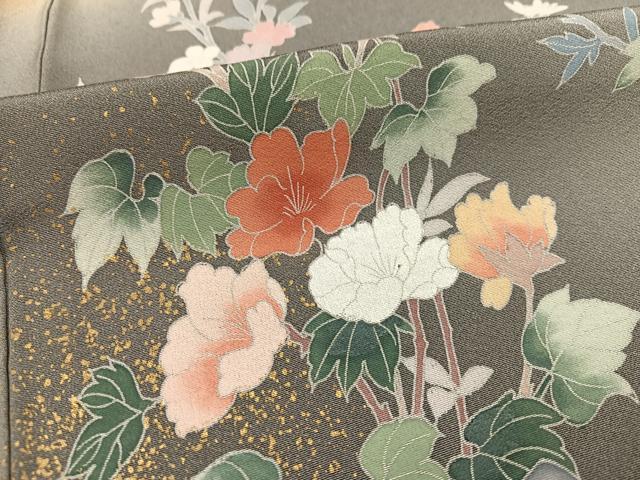 平和屋着物●訪問着　友禅　鴛鴦貝桶草花文　暈し染め　金彩　正絹　逸品　AABK0173ph