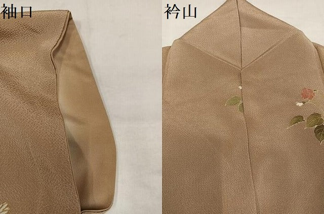 平和屋着物●訪問着　流水花蝶文　金彩　鬼しぼ縮緬　正絹　逸品　AABK0175ph