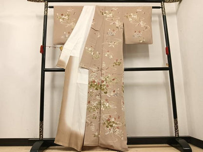 平和屋着物●訪問着　流水花蝶文　金彩　鬼しぼ縮緬　正絹　逸品　AABK0175ph