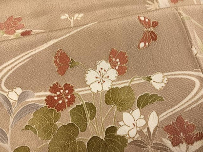 平和屋着物●訪問着　流水花蝶文　金彩　鬼しぼ縮緬　正絹　逸品　AABK0175ph