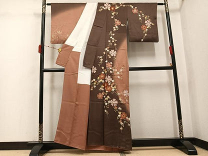 平和屋着物●訪問着　駒刺繍　草花文　暈し染め　金彩　ますいわ屋扱い　正絹　逸品　AABK0176ph