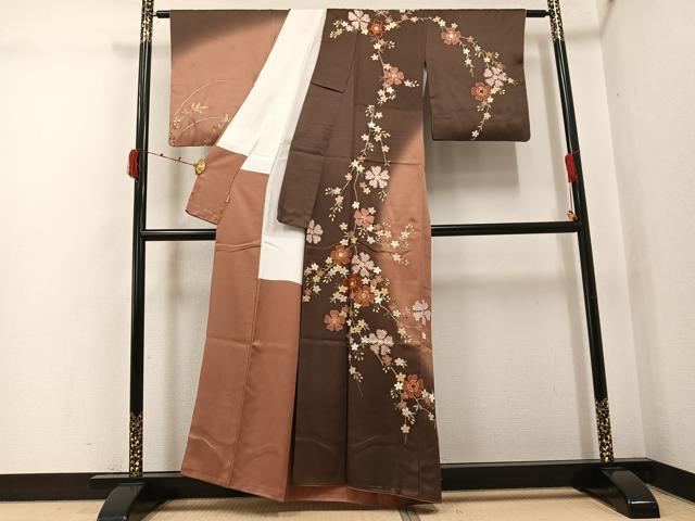 平和屋着物●訪問着　駒刺繍　草花文　暈し染め　金彩　ますいわ屋扱い　正絹　逸品　AABK0176ph