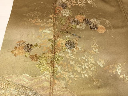 平和屋着物●訪問着　渡橋流水草花文　暈し染め　金彩　正絹　逸品　AABK0179ph