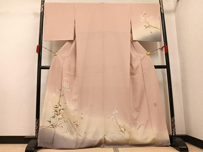 平和屋着物●京加賀友禅　百貫石峰　訪問着　草花文　暈し染め　正絹　逸品　AABK0181ph