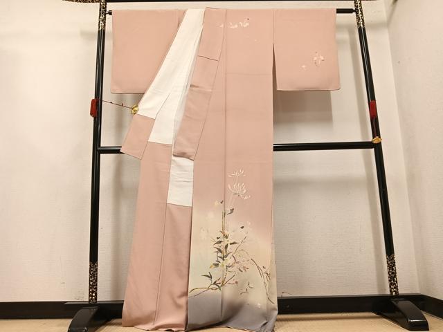 平和屋着物●京加賀友禅　百貫石峰　訪問着　草花文　暈し染め　正絹　逸品　AABK0181ph