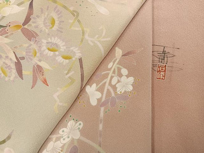 平和屋着物●京加賀友禅　百貫石峰　訪問着　草花文　暈し染め　正絹　逸品　AABK0181ph