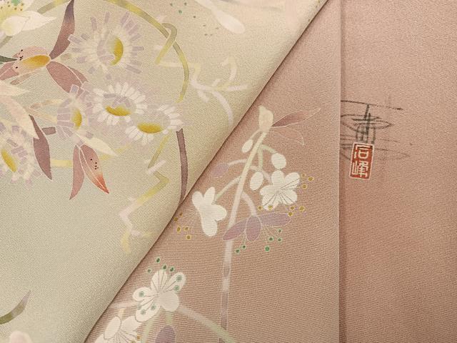 平和屋着物●京加賀友禅　百貫石峰　訪問着　草花文　暈し染め　正絹　逸品　AABK0181ph