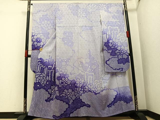 平和屋着物●豪華振袖　総絞り　御所車花文　正絹　逸品　AABK0183ph
