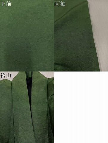 平和屋着物●男性　紬　色無地　老竹色　正絹　逸品　AABK0184ph