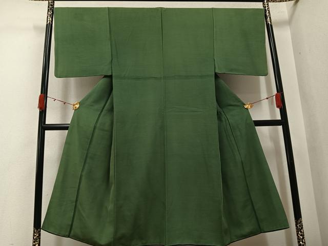 平和屋着物●男性　紬　色無地　老竹色　正絹　逸品　AABK0184ph