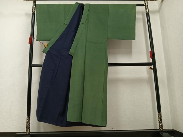 平和屋着物●男性　紬　色無地　老竹色　正絹　逸品　AABK0184ph