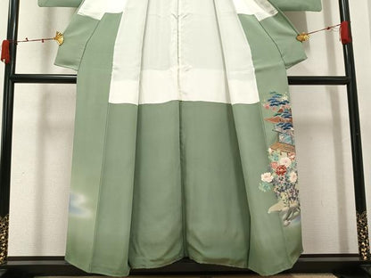 平和屋着物●本加賀友禅作家　奥原一就　色留袖　渡橋風景鴛鴦草花文　暈し染め　色紙付き　正絹　逸品　AABK0188ph