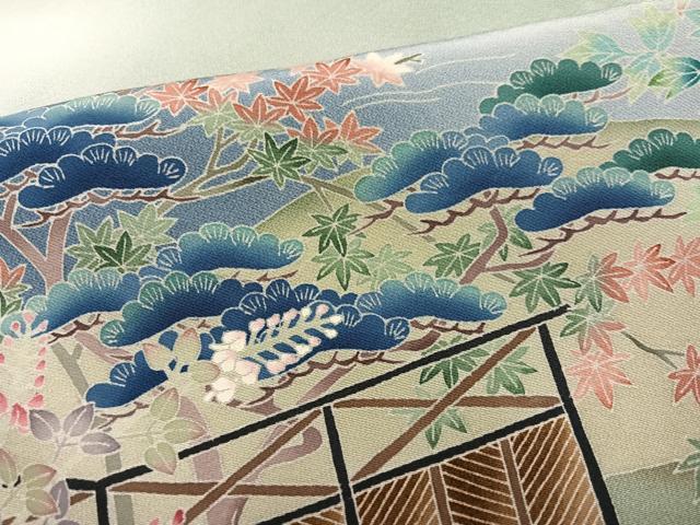 平和屋着物●本加賀友禅作家　奥原一就　色留袖　渡橋風景鴛鴦草花文　暈し染め　色紙付き　正絹　逸品　AABK0188ph