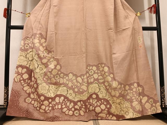 平和屋着物●西洞院辻が花　大脇一心　訪問着　紬地　絞り　正絹　逸品　AABK0190ph