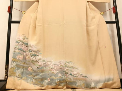 平和屋着物●豪華色留袖　友禅　作家物　駒刺繍　鴛鴦草木文　金彩　正絹　逸品　AABK0192ph