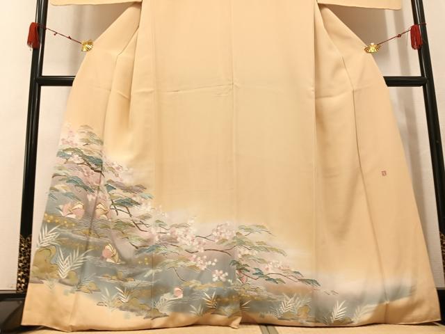 平和屋着物●豪華色留袖　友禅　作家物　駒刺繍　鴛鴦草木文　金彩　正絹　逸品　AABK0192ph