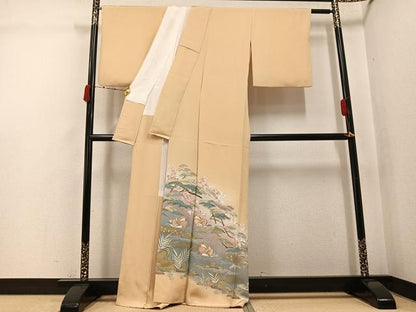 平和屋着物●豪華色留袖　友禅　作家物　駒刺繍　鴛鴦草木文　金彩　正絹　逸品　AABK0192ph