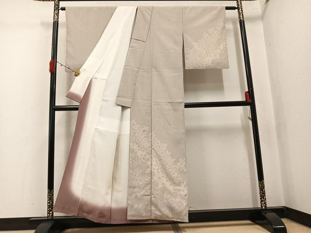 平和屋着物●お召　訪問着　草花文　正絹　逸品　AABK0201ph