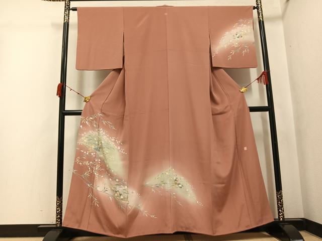 平和屋着物●訪問着　友禅　作家物　草花文　暈し染め　正絹　逸品　AABK0204ph