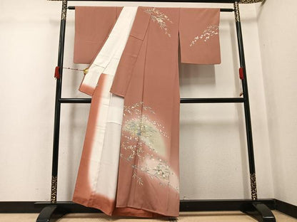 平和屋着物●訪問着　友禅　作家物　草花文　暈し染め　正絹　逸品　AABK0204ph