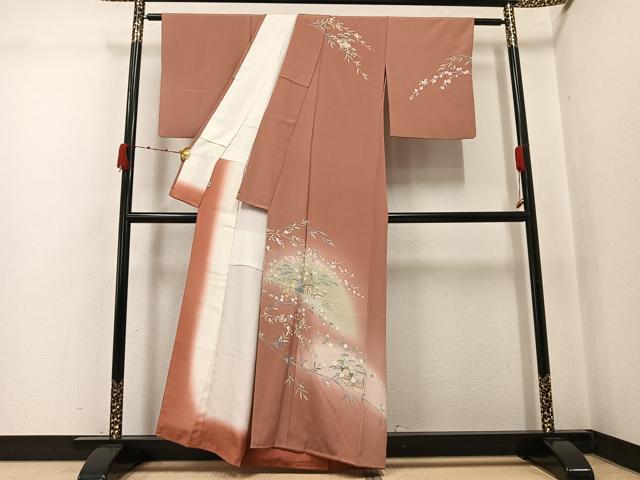 平和屋着物●訪問着　友禅　作家物　草花文　暈し染め　正絹　逸品　AABK0204ph