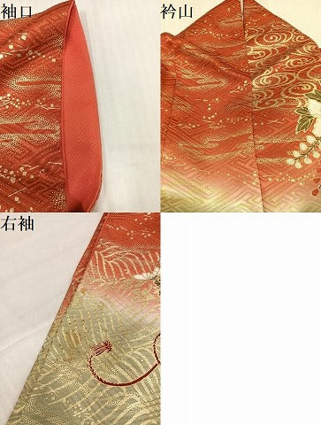 平和屋着物●豪華振袖　駒刺繍　花筏舞蝶文　暈し染め　金彩　正絹　逸品　AABK0205ph