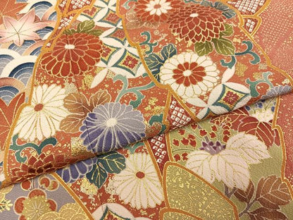 平和屋着物●豪華振袖　駒刺繍　草花文　金彩　正絹　逸品　AABK0207ph