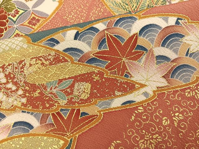 平和屋着物●豪華振袖　駒刺繍　草花文　金彩　正絹　逸品　AABK0207ph