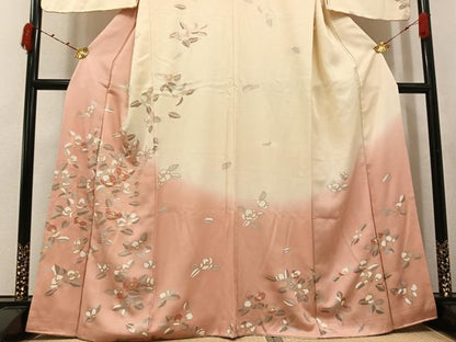 平和屋着物●訪問着　駒刺繍　椿　暈し染め　金彩　正絹　逸品　AABK0210ph
