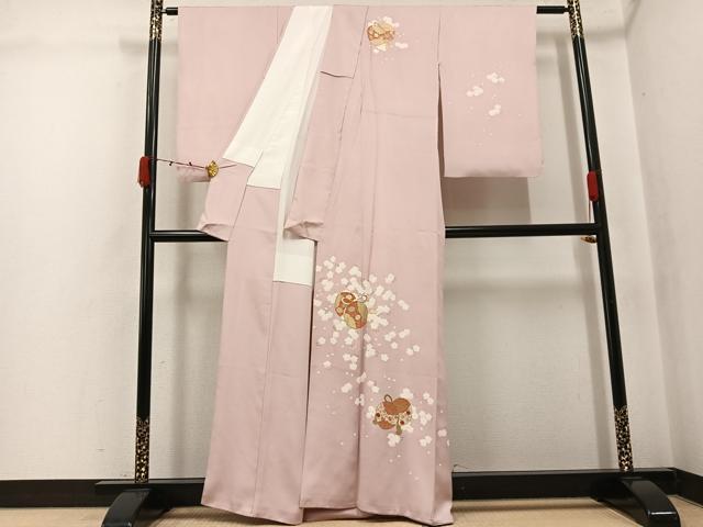 平和屋着物●訪問着　刺繍　花鼓文　金糸　正絹　逸品　AABK0212ph