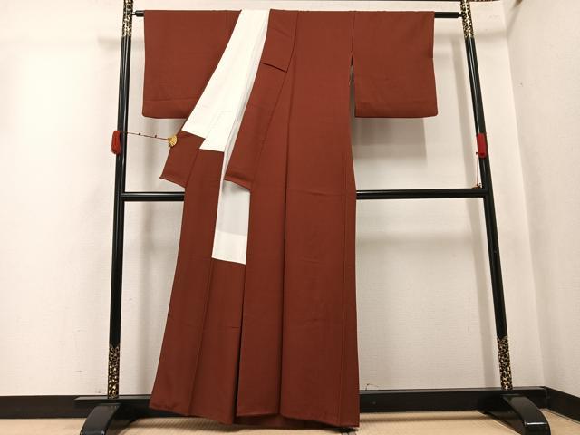 平和屋着物●上質な色無地　茶色　正絹　逸品　AABK0213ph