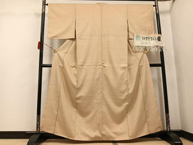 平和屋着物●結城紬　色無地　蜂蜜色　証紙付き　正絹　逸品　AABK0216ph