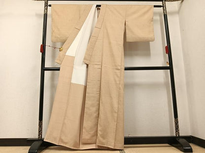 平和屋着物●結城紬　色無地　蜂蜜色　証紙付き　正絹　逸品　AABK0216ph