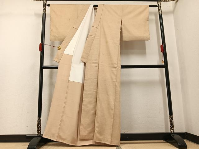 平和屋着物●結城紬　色無地　蜂蜜色　証紙付き　正絹　逸品　AABK0216ph