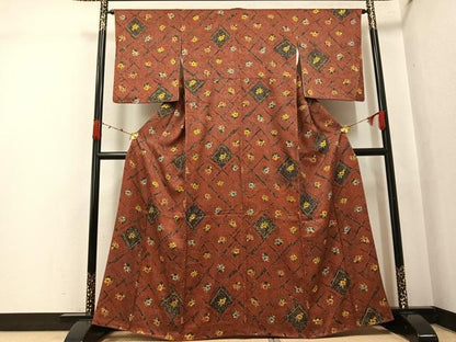 平和屋着物●上質な小紋　草花文　正絹　逸品　AABK0219ph