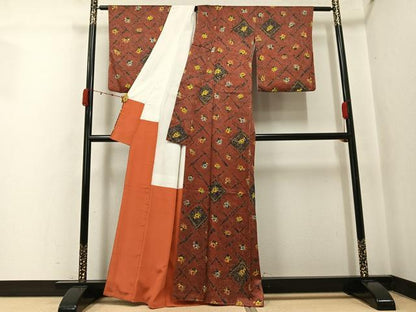 平和屋着物●上質な小紋　草花文　正絹　逸品　AABK0219ph