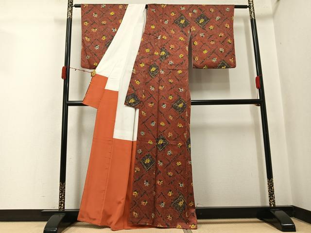 平和屋着物●上質な小紋　草花文　正絹　逸品　AABK0219ph
