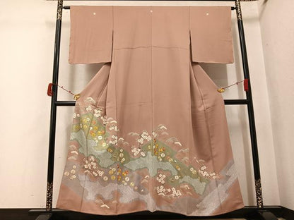 平和屋着物●豪華色留袖　駒刺繍　絞り　草花文　金彩　正絹　逸品　AABK0220ph
