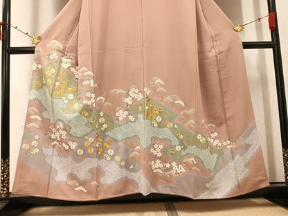 平和屋着物●豪華色留袖　駒刺繍　絞り　草花文　金彩　正絹　逸品　AABK0220ph