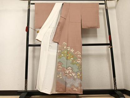 平和屋着物●豪華色留袖　駒刺繍　絞り　草花文　金彩　正絹　逸品　AABK0220ph