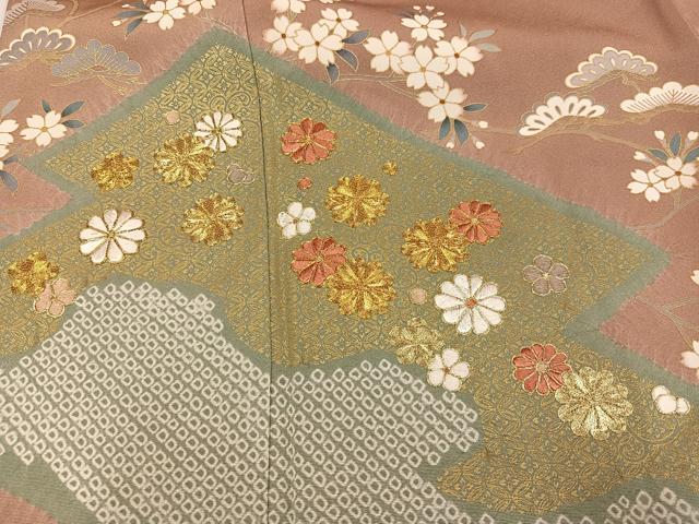平和屋着物●豪華色留袖　駒刺繍　絞り　草花文　金彩　正絹　逸品　AABK0220ph