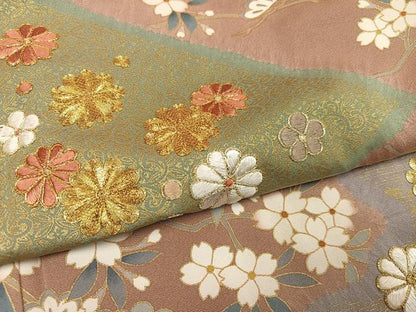平和屋着物●豪華色留袖　駒刺繍　絞り　草花文　金彩　正絹　逸品　AABK0220ph