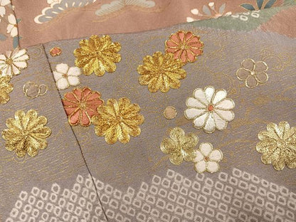 平和屋着物●豪華色留袖　駒刺繍　絞り　草花文　金彩　正絹　逸品　AABK0220ph