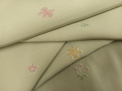 平和屋着物●上質な小紋　総刺繍　草花文　正絹　逸品　AABK0223ph