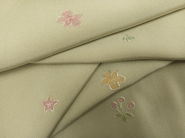 平和屋着物●上質な小紋　総刺繍　草花文　正絹　逸品　AABK0223ph