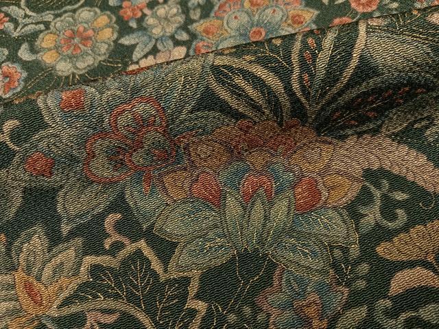 平和屋着物●上質な小紋　更紗花鳥文　金彩　鬼しぼ縮緬　正絹　逸品　未使用　AABK0225ph