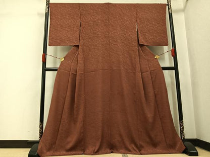 平和屋着物●上質な色無地　流水地紋　赭色　正絹　逸品　AABK0226ph